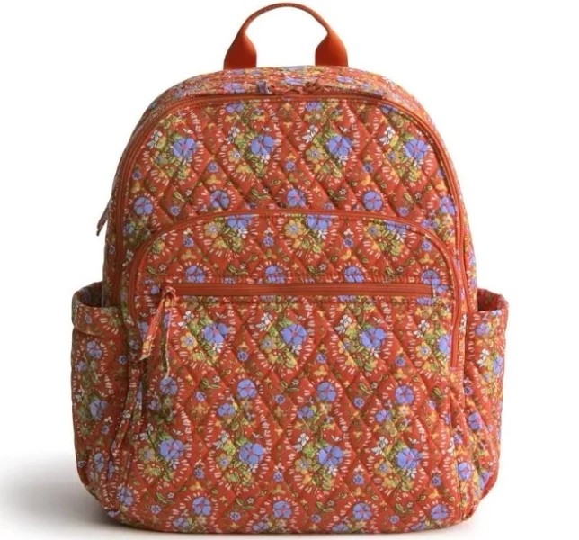 Vera Bradley Bancroft Quilted Backpack Premium Cotton Bookbag - Garden Paisley - New Women | Color: Brown | Size: s