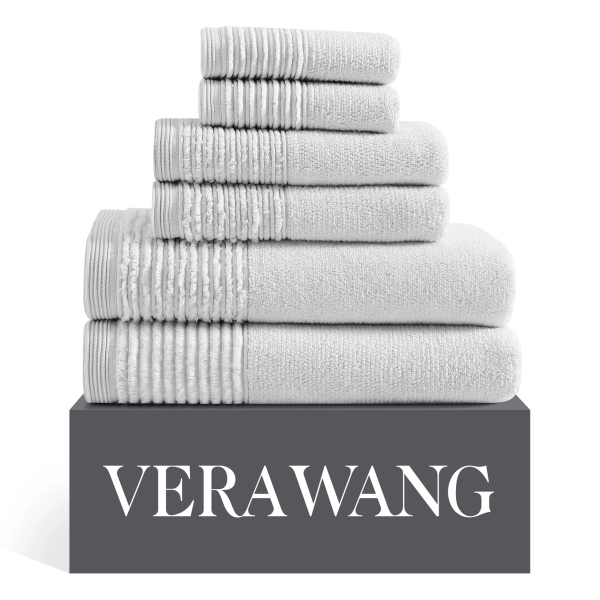 White Vera Wang Sculpted Pleat Solid Cotton Multi Size Towel Set