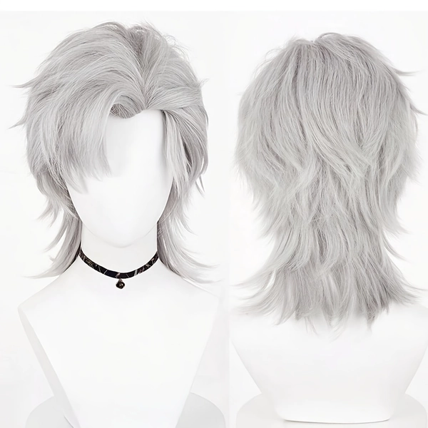 Men's Synthetic Yaki Straight Wig, Gray Short Heat Resistant Hair with Rose Net Center Part, Volume for Cosplay Daily Use Anime Conventions Parties Themed Events