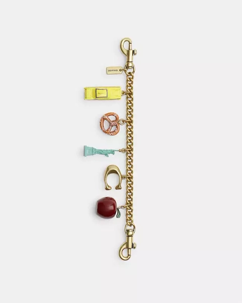 Brass/Multi New York Motif Chain Bag Charm