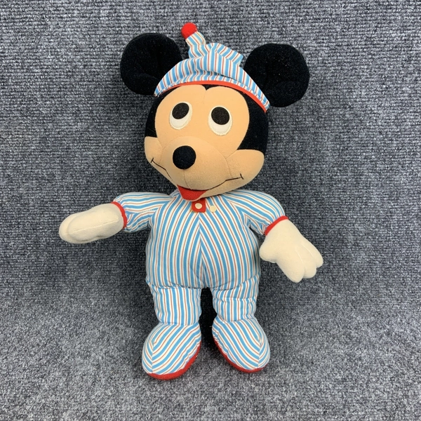 Vintage 80's Hasbro Softies Baby Mickey Mouse Plush Toy In Striped Pajamas EUC