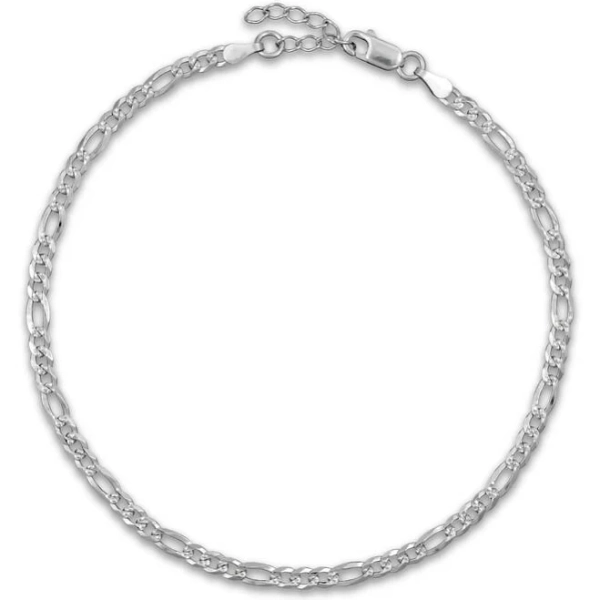 Sterling Silver Diamond-Cut Figaro Chain Anklet, 10"