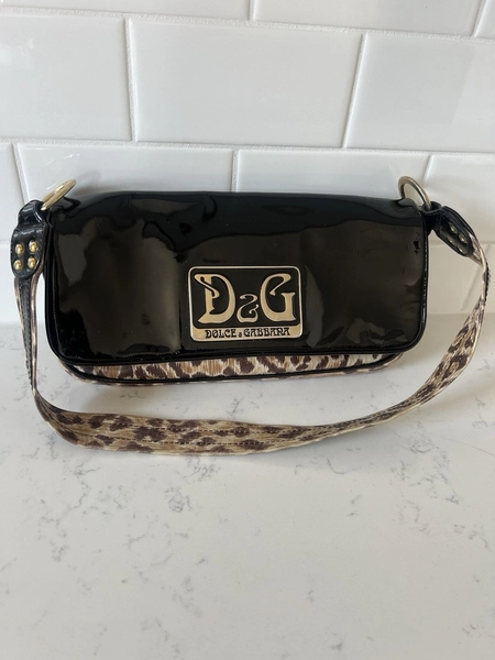 Vtg Dolce And Gabbana Leopard Print PVC Leather Shoulder Bag