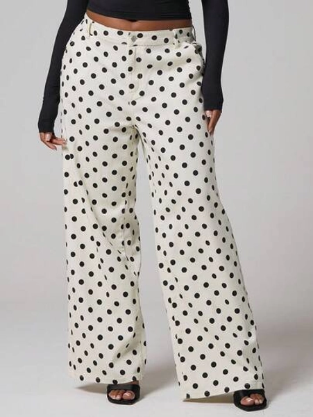 MUSERA Plus Polka Dot Wide Straight Leg Jeans Cute Everyday Fall Autumn Winter Night Out Loose Workwear Autumn Winter Fall