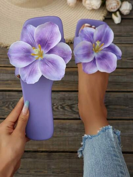 French Design Flower Flat Slip-On Slippers For Women, Summer Fashion Sandals Suitable For Dates, Shopping, Parties, Beach Vacations, And Casual Home Wear