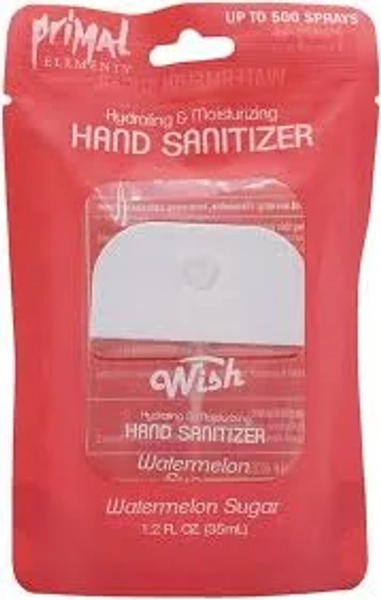 Primal Elements Wish Hydrating Hand Sanitizer, Watermelon Sugar Scent, 1.2 fl oz, 500 Sprays (12 Pack)