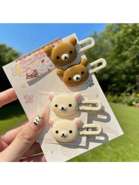 Adorable Cartoon Bear Hair Clips - 4 Duckbill Snap Clips, Transparent Candy Colors| Kawaii Women's Fashion Accessories| Cute Gift Ideas For Her, Friend ( Trending Style!)