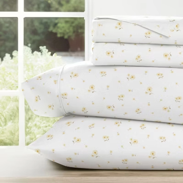 Bows and Flowers Patterned 4PC Bed Sheet Set - Becky Cameron, Daisies Yellow, Twin XL