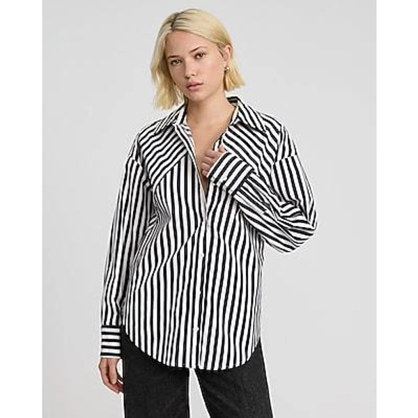 Express Women's Stretch Cotton Poplin Striped Boyfriend Shirt in Small