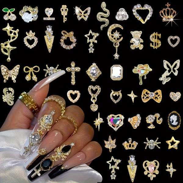30-Piece Elegant Nail Art Charms Set, Rhinestones & Faux Pearl Embellishments, 3D Alloy Nail Jewelry, Unscented DIY Manicure Accessories