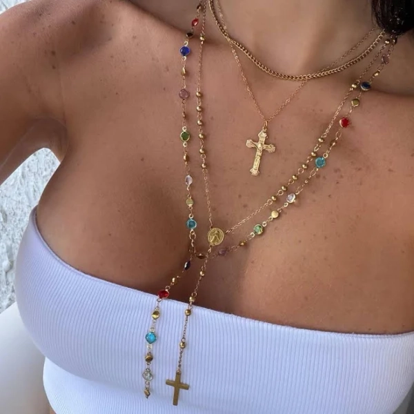 Evry Jewels Color Me Blessed Necklace 4 Piece Set Waterproof - 18k Real Gold Plating