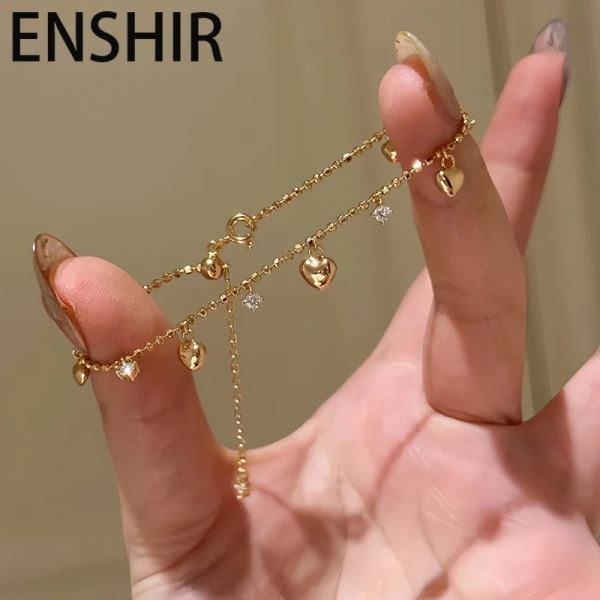 ENSHIR Lucky Colorful Heart Beads Shiny Zircon Water Drop Bracelet for Women Fashion Delicate Jewelry Gift Wholesale
