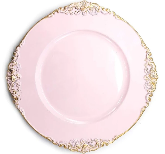 allgala 13-Inch 6-Pack Heavy Quality Round Charger Plates-Floral Pink-HD80345