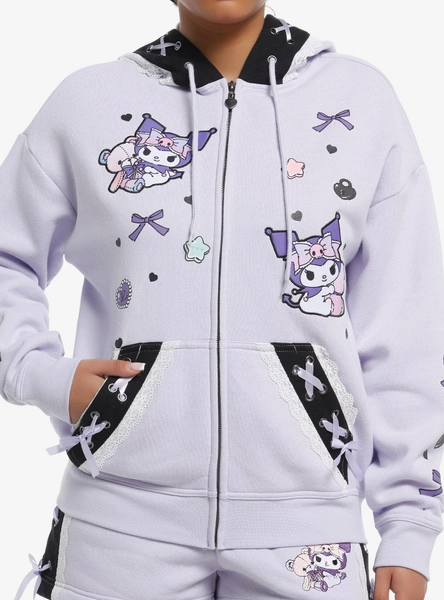 Kuromi Pastel Bear Ribbon Girls Hoodie
