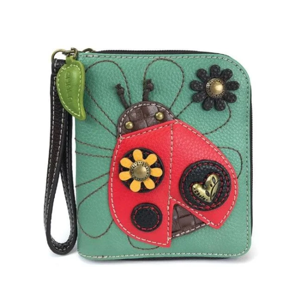 Chala Ladybug Zip Around Wallet with 8 Credit Card Slots