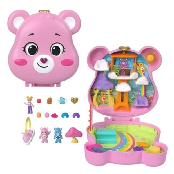 Mattel Polly Pocket x Care Bears Dolls & Playset with Toy Car and Themed Accessories  Compact Travel Toy