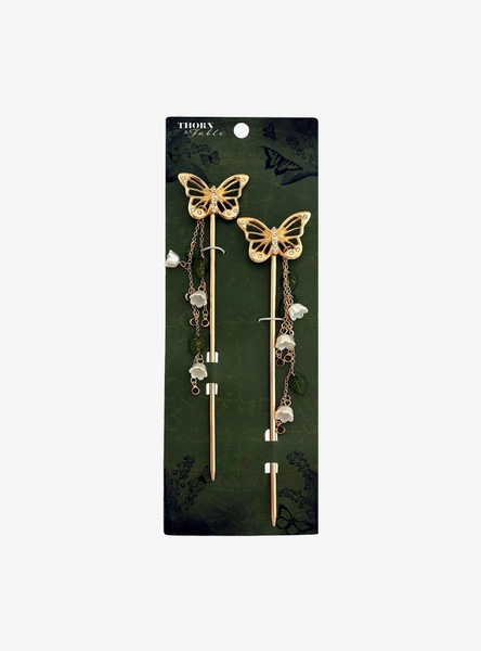 Thorn & Fable Floral Butterfly Hair Sticks