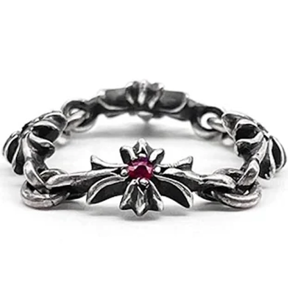 Chrome Hearts 925 Silver Ruby Tiny E Ring - SRM