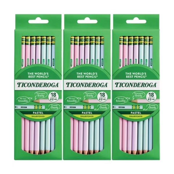 Ticonderoga® Wooden Pencil Pastel, Sharpened, 18 Per Pack, 3 Packs