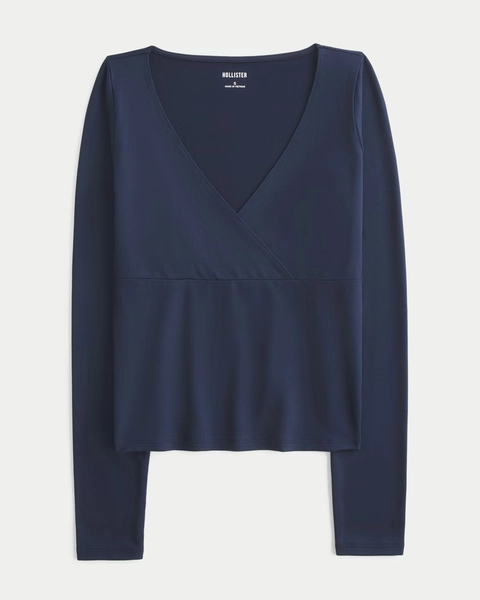 Long-Sleeve Seamless Fabric Wrap Top