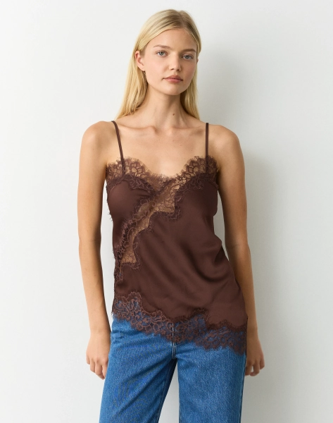 Satin Lace Cami Top - black or Carribean size 8
