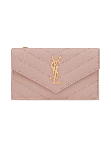 Saint Laurent Cassandre Matelassé Fragments Flap Card Case in Grain de Poudre Embossed Leather | Saks Fifth Avenue