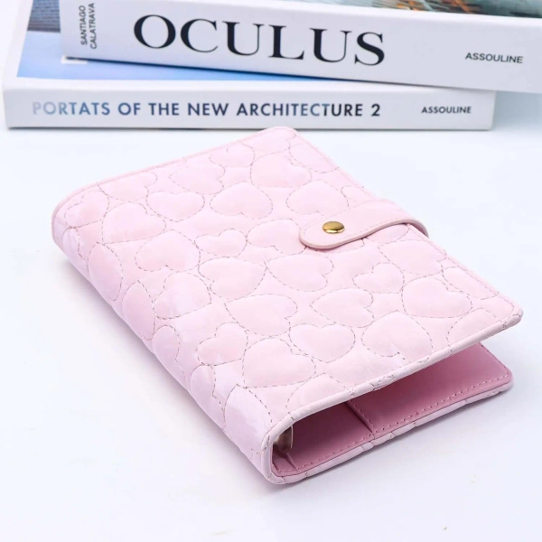 A6 Binder Cover Heart Shaped Stitching PU Leather 6 Ring Loose Leaf Refillable Notebook Round Ring Binder Protector Snap Closure - AliExpress 21
