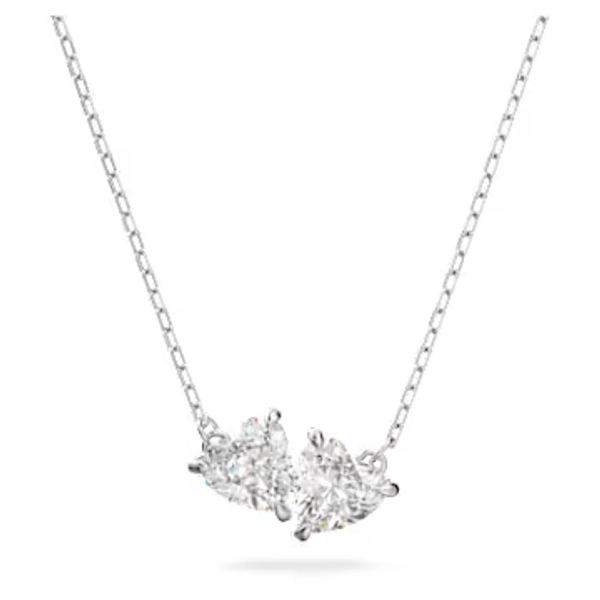 Mesmera necklace, Heart, White, Rhodium plated