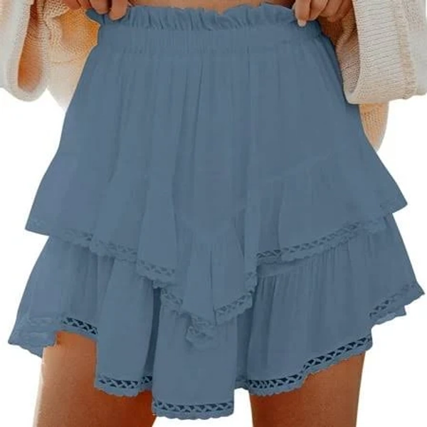 Women's Casual Boho Ruffle Tiered Mini Skirt with Lace Trim