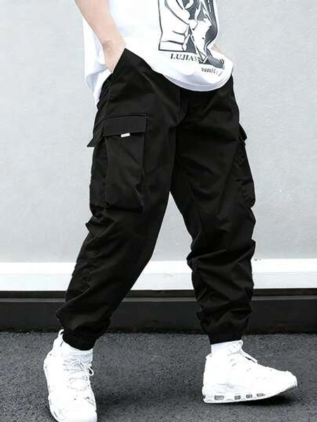 1pc Breathable Casual Stylish Multi-Pocket Cargo Pants For Teenage Boys, Suitable For Home, Daily Commute, School, Outdoor Activities, Parties, Street Style, All Seasons