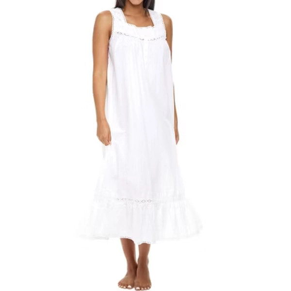ADR White Cotton Nightgowns for Women, Victorian Vintage Nightgown, Ladies White Cotton Sleeveless Nightgown White Large
