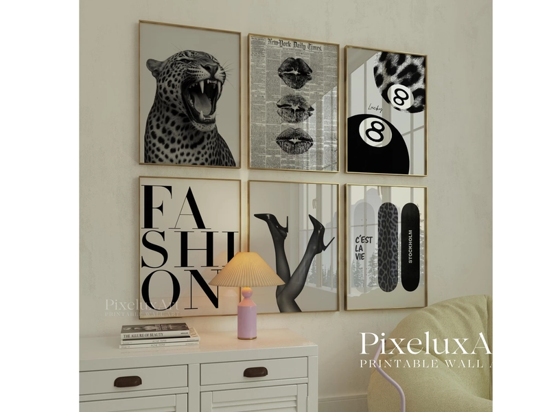 Stockholm Style Black & White Leopard Wandkunst Set, Y2K Fashion Poster, ästhetischer Leopardenmuster-Galeriewand, schicker ästhetischer Wohnungsdruck