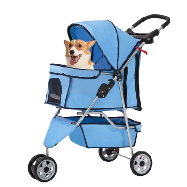 FDW 3 Wheels Pet Stroller Dog Cat Cage Jogger Stroller for Medium Small Dogs Cats Travel Folding Carrier Waterproof Puppy Stroller ,Blue