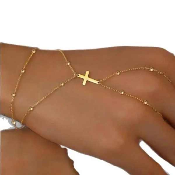 Women's Double Layer Cross Connected Finger Ring Bracelet