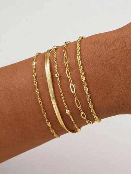5pcs Elegant Stacking Bangle & Bracelet Set, Suitable For Women's Daily Wear Jewelry
