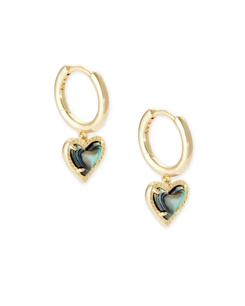 Ari Heart Gold Huggie Earrings in Ivory Mother-of-Pearl
