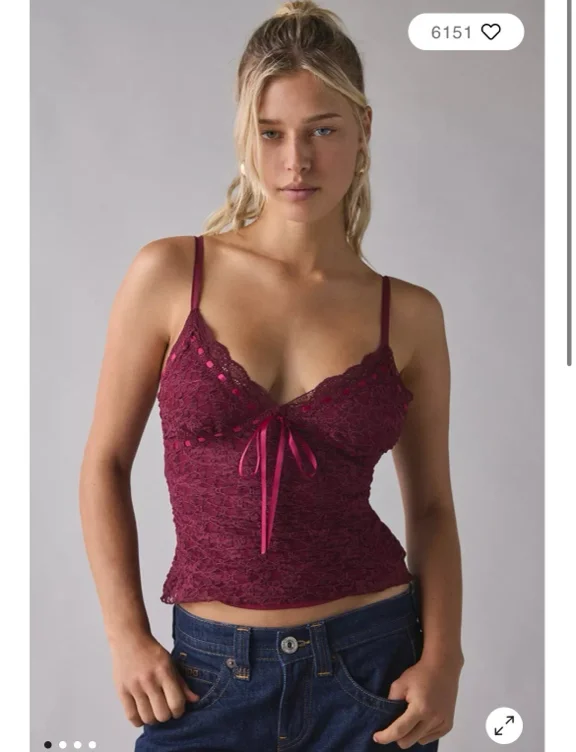 Kimchi Blue Clover Lace + Ribbon Trim Cropped Cami