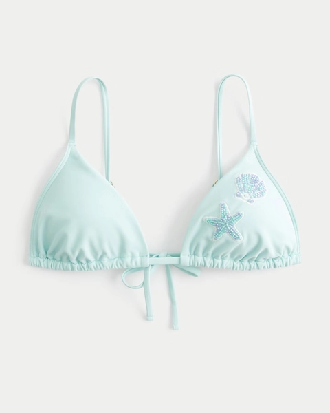 Embellished Over-the-Shoulder Triangle Bikini Top