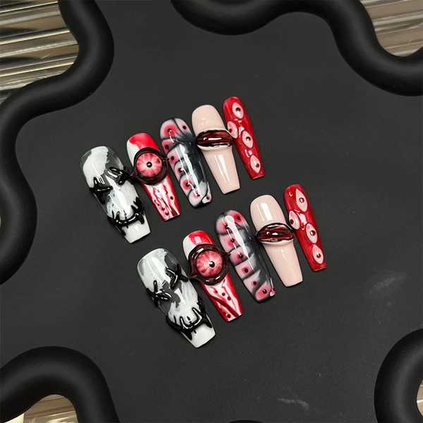 10PCS Devil Eye Carved False Nails Press On Nails Resin Artificial Nails for Party Wedding Halloween DIY Manicure Beginner - AliExpress 