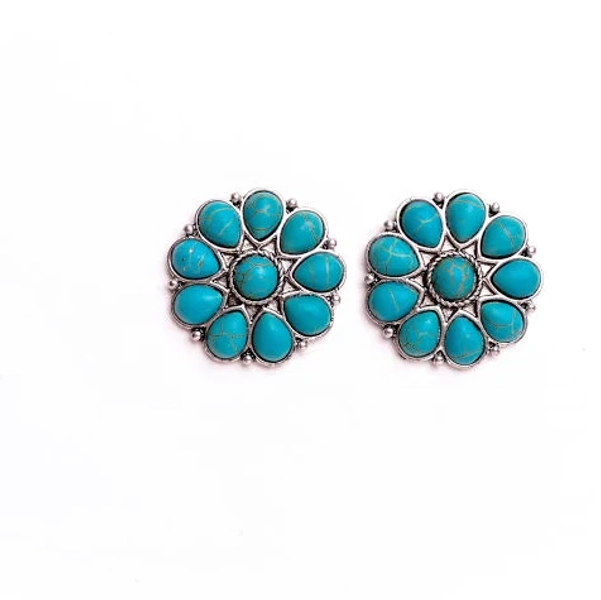 West and Company Silver & Turquoise Flower Stud Earrings