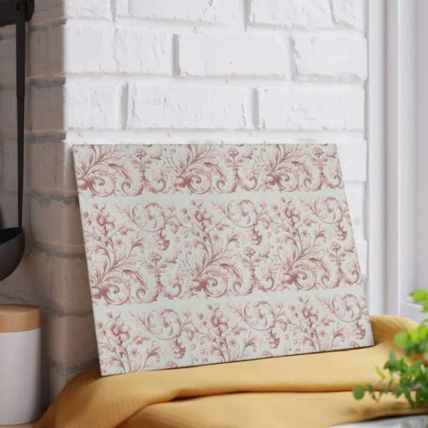 Pink Floral French Toile Cutting Board