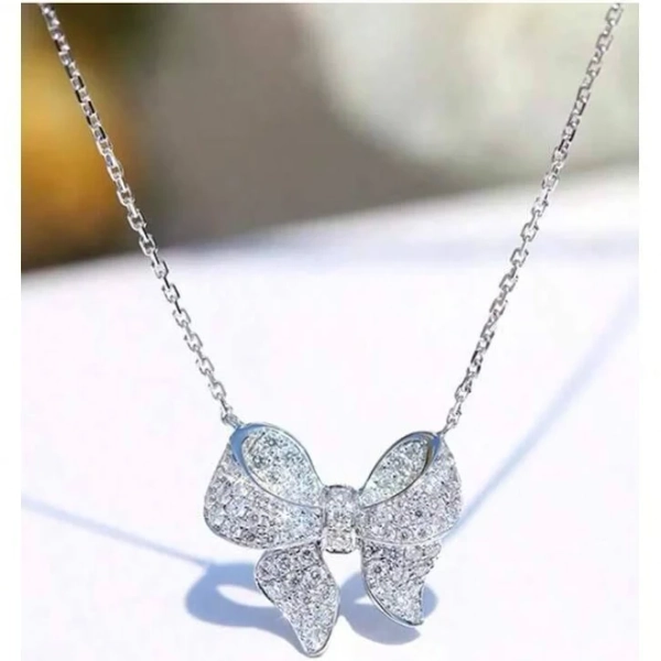Cubic Zirconia Bow Pendant Necklace for Girls