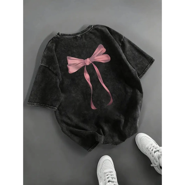 Fashion Printed Women'S Retro Washed T-Shirt | Thick, Round Neck, Short Sleeve, Unique Style, Washable, Not Dry Cleanable, Spring Summer Casual Wear, Loose Fit