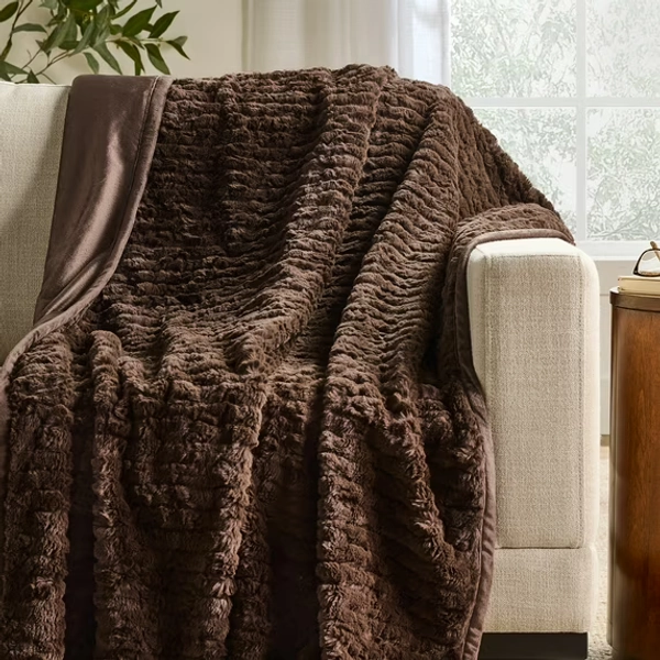 Better Homes & Gardens Brown Twisted Rib Faux Fur Throw, 50" x 72"