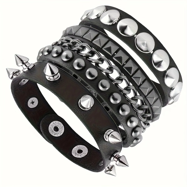 3-delige Punk Rock Armbandset - Zware PU-leren Armbandjuwelen met Studs, Gedurfde Gotische Armband, Geschikt voor Concerten, Feesten, Dagelijks Gebruik - Valentijnscadeau voor Hem/Haar, voor Tiener