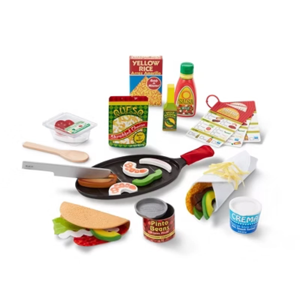 Melissa & Doug Fill & Fold Taco & Tortilla Set, 43 Pieces – Sliceable Wooden Mexican Play Food, Skillet, and More