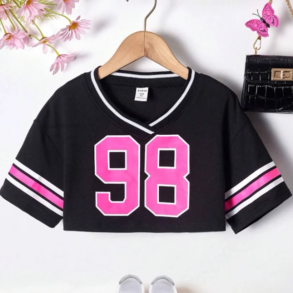 Tween Girl Letter Graphic Striped Crop Tee