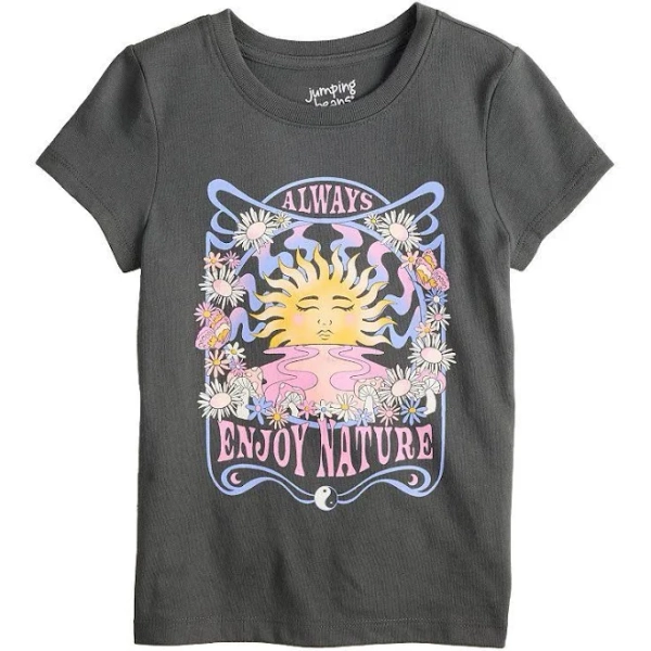 Girls 4-12 Jumping Beans Crewneck Short Sleeve Graphic Tee, Girl's, Size: 7, Charcoal Groovy Sun