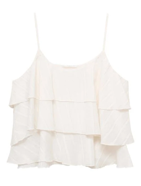 MANGO Teen Metallic Stripe Ruffle Crop Top