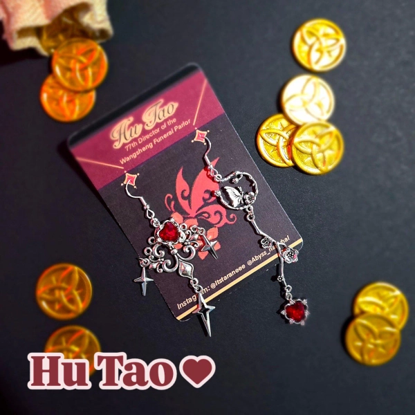 Hu Tao inspired earrings from Genshin Impact video game